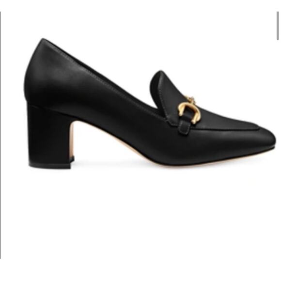NEW- NWOT Stuart Weitzman Black Leather Loafer Heels Size 6.5B - Picture 1 of 9